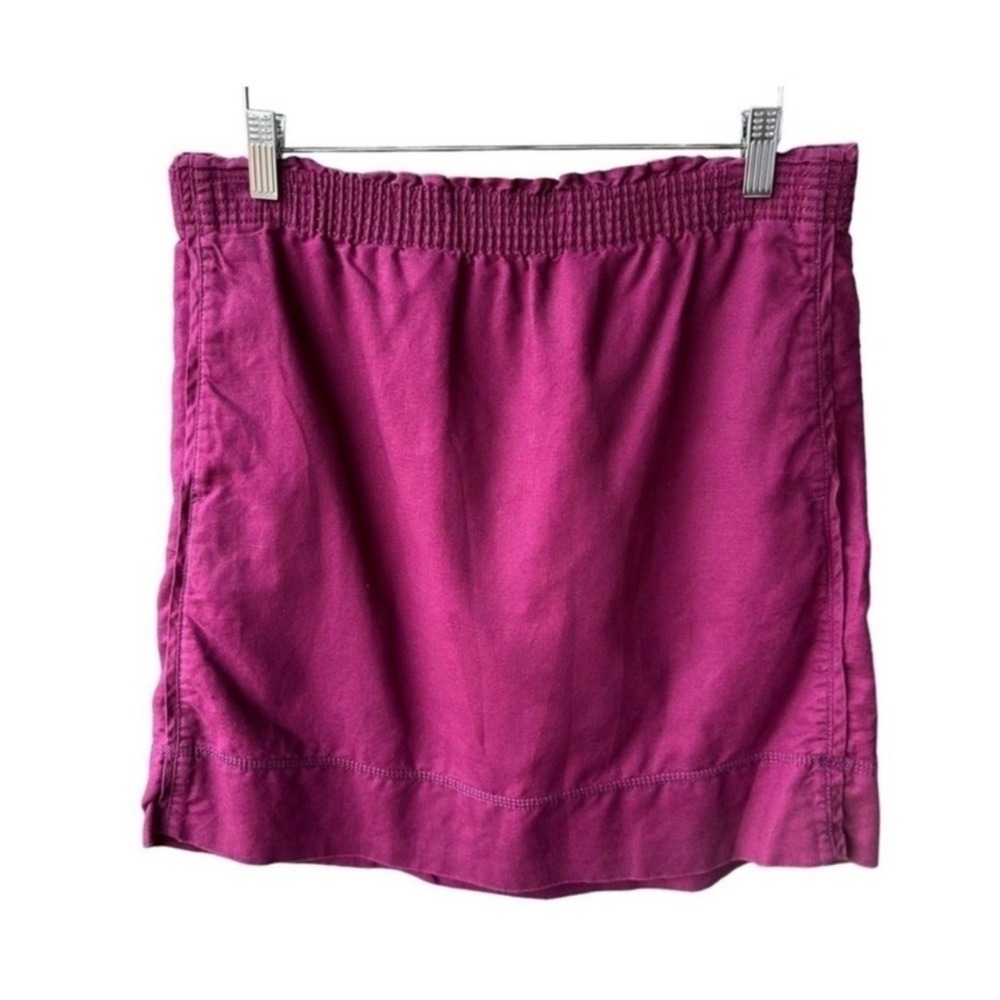 Eddie Bauer Mini Skirt Magenta Pink Linen Blend Smocked Waist Mini Casual Small
